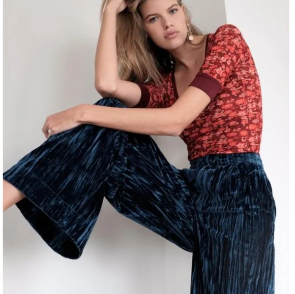 Free People Runaway Velvet Wide Leg Pants Size 4 - Picture 4 of 13